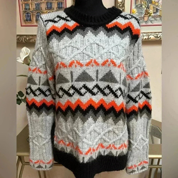 MAGASCHONI FAIR ISLE CABLE KNIT GEOMETRIC DESIGN CASUAL PULLOVER SWEATER SIZE L - Picture 11 of 11